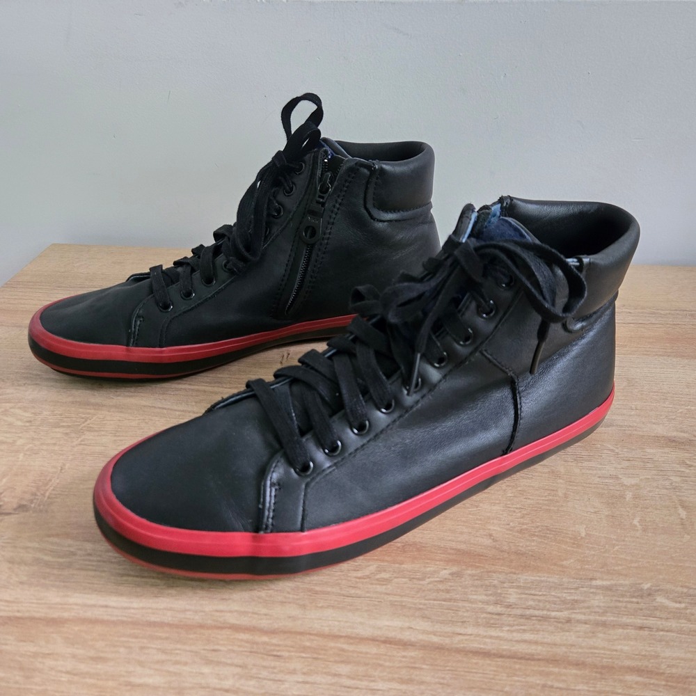 Camper Portol High Top Sneakers Size 43 Black Red Leather Side Zip Streetwear